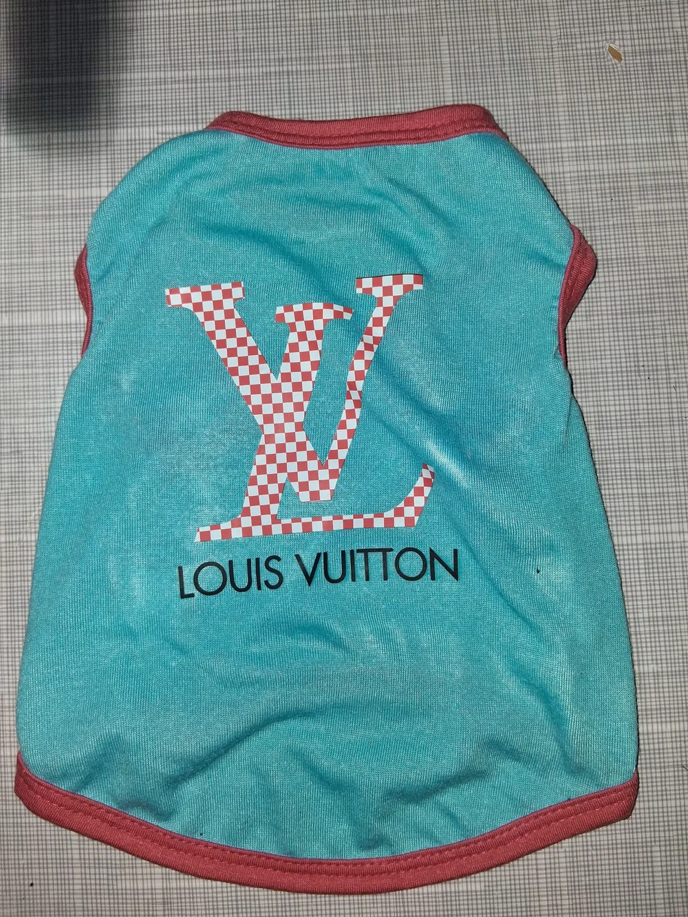 Pet Designer Louis Vuitton Style Turquoise & Red Dog Or Cat Tank Top Size S/M